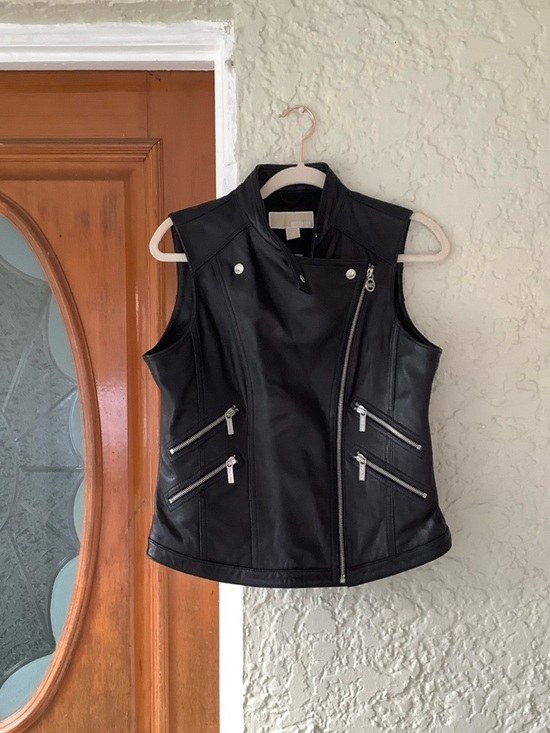 Michael Kors Jackets & Blazers - Michael Kors Black Leather Sleeveless Moto Vest